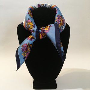Vintage Floral Scarf Square Multi Color Bandana Pink Orange Blue Flowers Italy